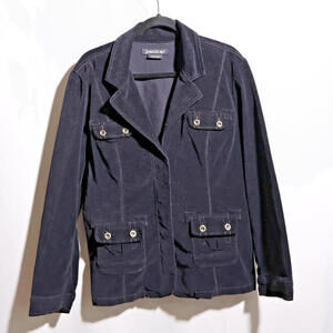 Jeanstar Black Velvet‎ Flap Pocket Jacket Y2K Dark Academia Grunge Goth Womens L